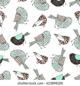 Seamless pattern with birds in scandinavian style. Creative vector childish background for fabric, textile 