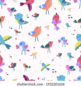 seamless pattern. The birds are singing. Cute vector illustration in flat style.