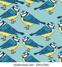 Seamless pattern with birds, titmouse. Vector seamless . fashion 