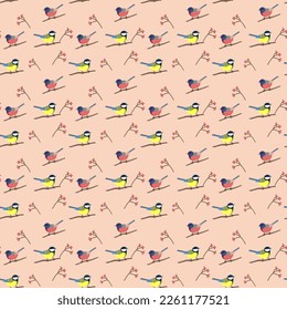 seamless pattern, birds, tits, mountain ash