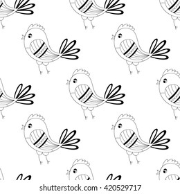 Seamless pattern with birds. Vector illustration for your design. Monochrome pattern in doodle style.