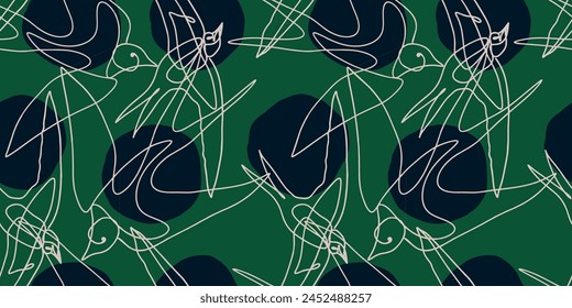 Seamless pattern of a birds. Vector Modern line illustrations.
