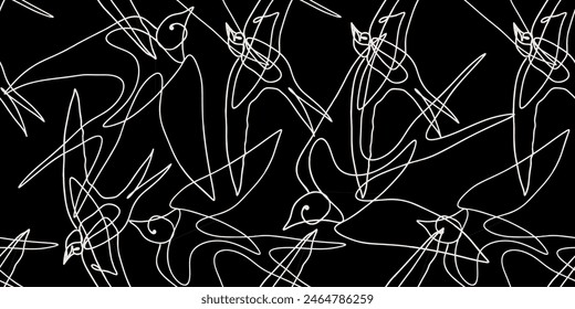 Seamless pattern of a birds. Vector Modern line illustrations.
