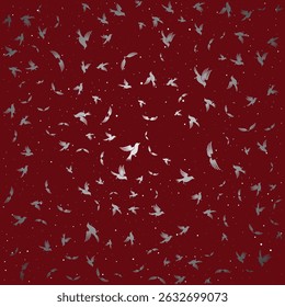 Padrão sem costura de pássaros e asas no fundo Maroon elegante para o design de têxteis e papel de parede