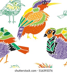Seamless pattern with birds.winter birds pattern color.cute winter bird
