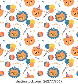 Patrón sin fisuras con animales de cumpleaños y globos