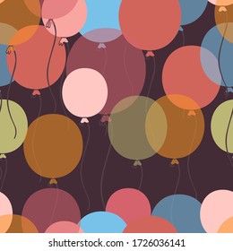 Seamless pattern with birthday balloons flat vector illustration on dark background