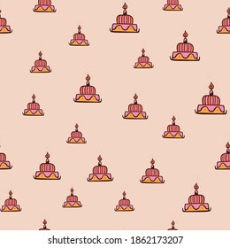Torta de cumpleaños sin inconvenientes con velas. Para imprimir sobre textiles, papel. Para el embalaje de regalo de cumpleaños. Ilustración vectorial.