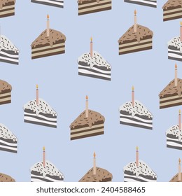 Seamless pattern with birthday cake and candles. Vector illustration.
