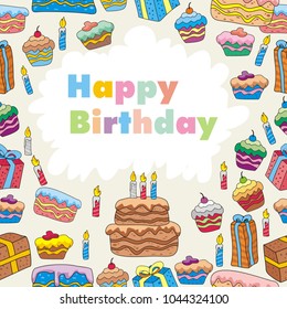 seamless pattern of birthday cake and gift