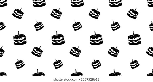 Seamless pattern with birthday cake with one lit candle silhouette vector