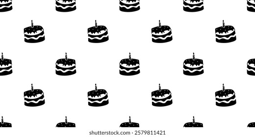 Seamless pattern with birthday cake with one lit candle silhouette vector