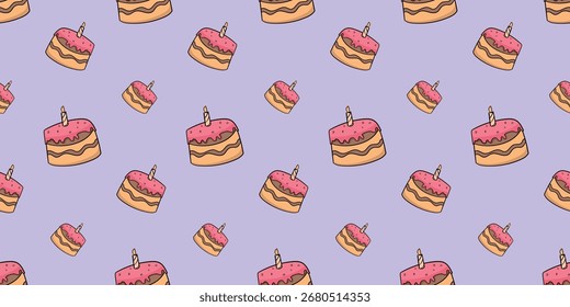 Patrón sin fisuras con pastel de cumpleaños con un Vector de doodle de vela encendido