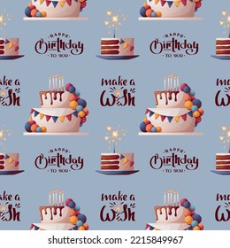 Seamless pattern with Birthday cake. Birthday party, celebration, holiday, event, festive concept.Vector illustration. Perfect for product design, wallpaper, wrapping paper.