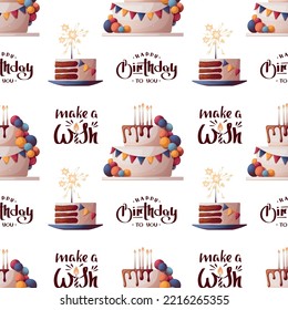 Seamless pattern with Birthday cake. Birthday party, celebration, holiday, event, festive concept.Vector illustration. Perfect for product design, wallpaper, wrapping paper.
