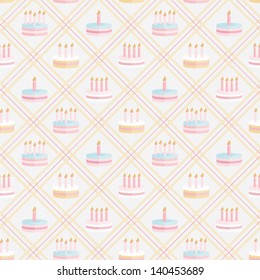 Seamless pattern with birthday cakes. Abstract background with tasty dessert. Vector illustration
