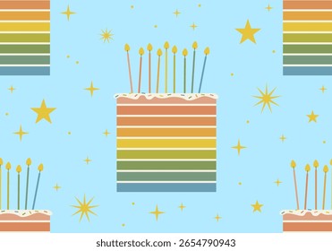 Seamless pattern with Birthday cakes. Happy birthday design. Holiday texture. Birthday cake background