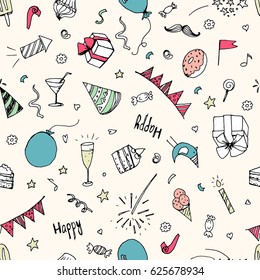 Seamless Pattern, Birthday Doodle Sketch