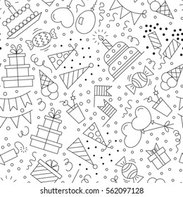 Seamless pattern birthday. Line style. Vector illustration.
