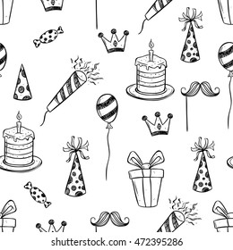 seamless pattern of birthday party icons using doodle art