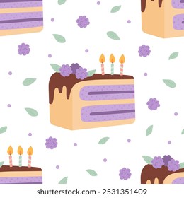 Seamless pattern with birthday piece of cake