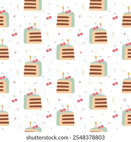 Seamless pattern with birthday piece of cake