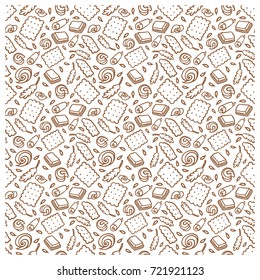 seamless pattern of biscuit, butter, chocolate, ears of corn. suitable for use as packaging paper, greeting card