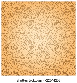 seamless pattern of biscuit, butter, chocolate, ears of corn. suitable for use as packaging paper, greeting card