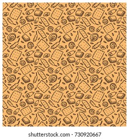 seamless pattern of biscuit, butter, chocolate, ears of corn. suitable for use as packaging paper, greeting card