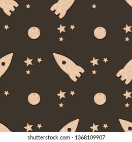 seamless pattern with Biscuit cookie cracker. Rocket, moon and star cracker-shaped cookies.