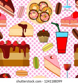 seamless pattern with biscuits, muffin, cake