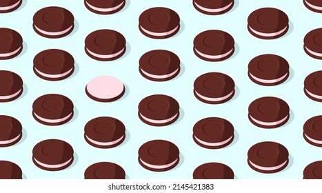Seamless pattern with biscuits on blue background.  Trendy background design.