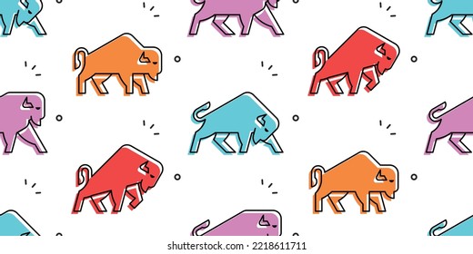 Seamless pattern with Bisons. isolated on white background