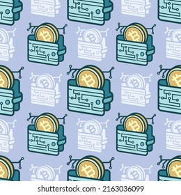 Nahtlose Muster Bitcoin-Portemonnaie-Cartoon