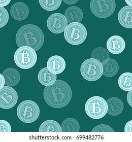 Seamless pattern with bitcoins. Finance and virtual currency. Design for banner, poster or print.