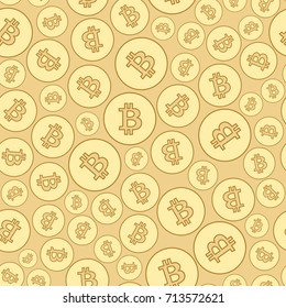 seamless pattern with bitcoins - golden vector background for cover, textile, wrapping paper, wallpaper