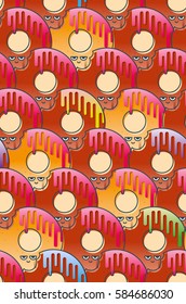 Seamless pattern of a bitten donut with colored icing