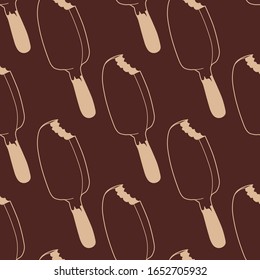 Seamless pattern of bitten ice cream bar with brown background vector colorful illustrations