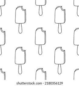 Seamless pattern with bitten popsicle. Background of ice cream on a stick.