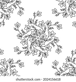 Seamless pattern with bitter herbs Calumba in sketch style. Jateorhiza palmata, elements and flowers, leaves and berries. Hand drawn doodle illustration.