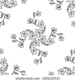 Seamless pattern with bitter herbs Calumba in sketch style. Jateorhiza palmata, elements and flowers, leaves and berries. Hand drawn doodle illustration.