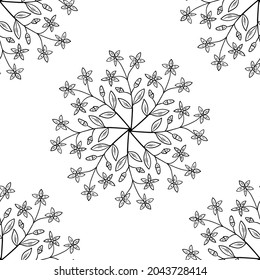 Seamless pattern with bitter herbs common centaury in sketch style. Centaurium erythraea or European centaury, elements and flowers, leaves and berries. Hand drawn doodle illustration.