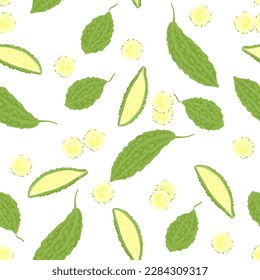 A seamless pattern of Bitter melon isolated on white background, concept wrapping paper, vector illustration.