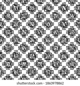 Seamless pattern. Black abstract shapes in grunge style on a white background.