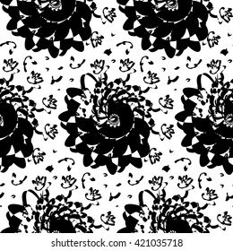 Seamless pattern with black abstract swirl ornament on white background. Colored variations of pattern in swatch panel. Design for textile, wrapping paper, wallpapers. Vector illustration