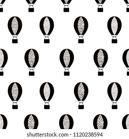 Seamless pattern with black Air Balloons icons on the white background. Vector illustration