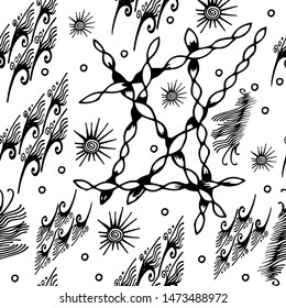 Seamless pattern. Black algae on a white background. Simple pattern for printing, cloth, cloth, paper, surface. Vector illustration.

