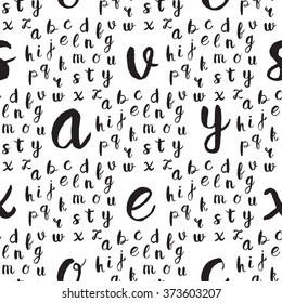 Seamless pattern with black alphabet letters on white background. Vector illustration for web, textile, scrapbooking and other design projects.