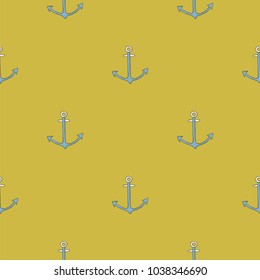 Seamless pattern black anchor on a yellow background. Vintage vector illustration