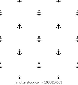 Seamless pattern with the black anchor on the white background. Vector illustration. 